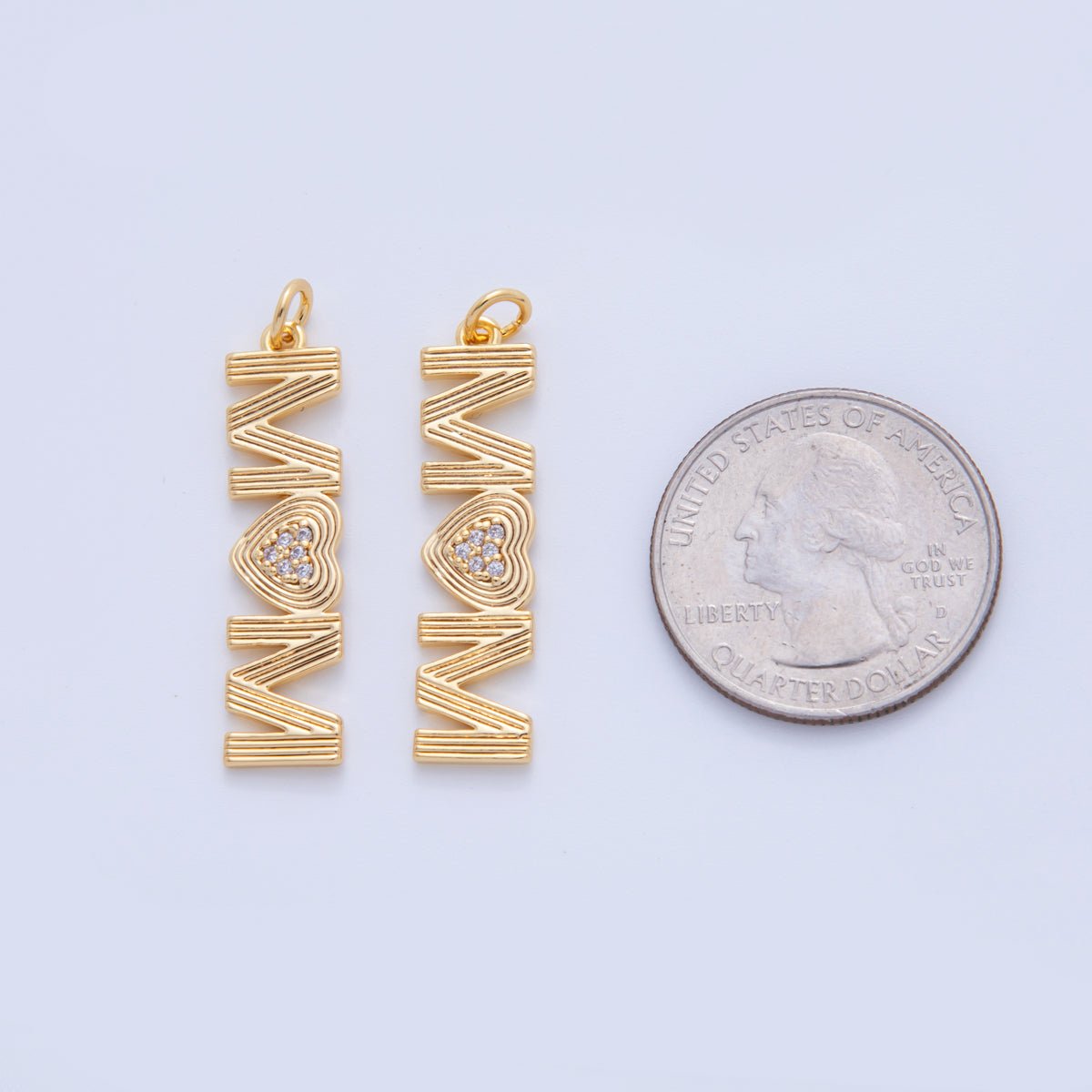 18K Gold Filled 35mm Micro Paved CZ Groovy Lined "MOM" Charm | AF348