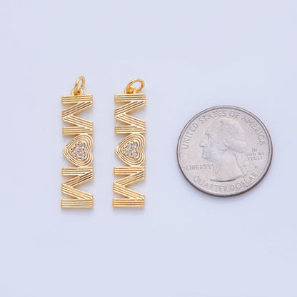 18K Gold Filled 35mm Micro Paved CZ Groovy Lined "MOM" Charm | AF348
