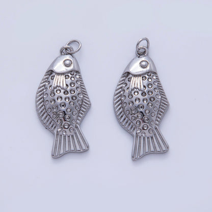 18K Gold Filled 35mm Multidimensional Textured Fish in Gold &amp; Silver | AF329