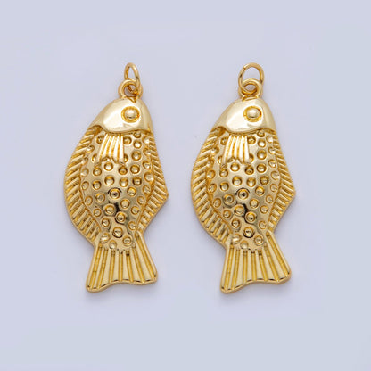 18K Gold Filled 35mm Multidimensional Textured Fish in Gold &amp; Silver | AF329