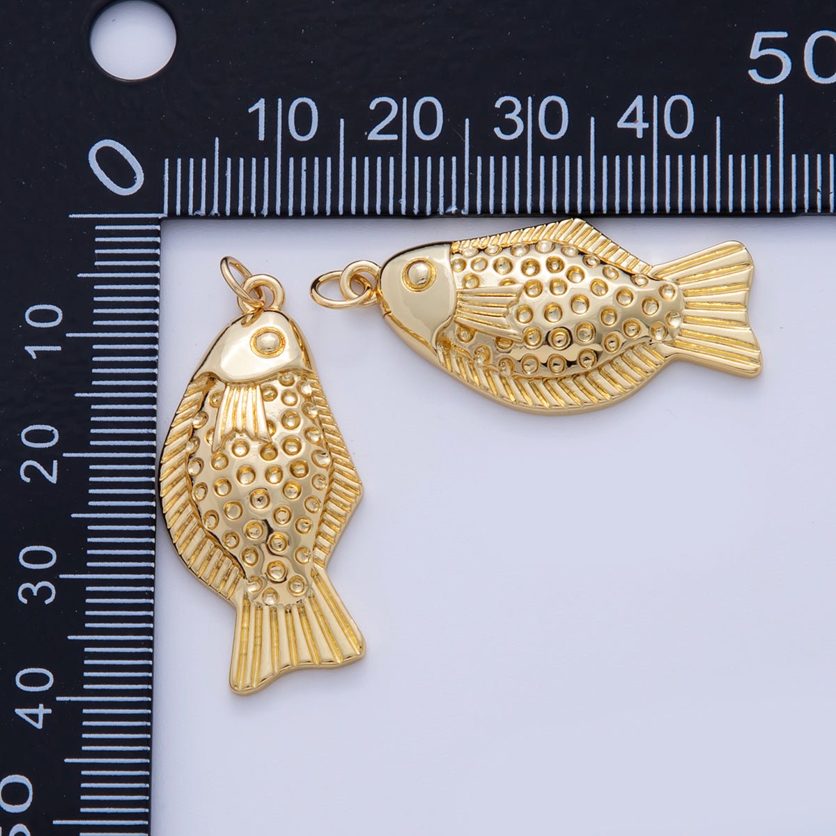 18K Gold Filled 35mm Multidimensional Textured Fish in Gold &amp; Silver | AF329