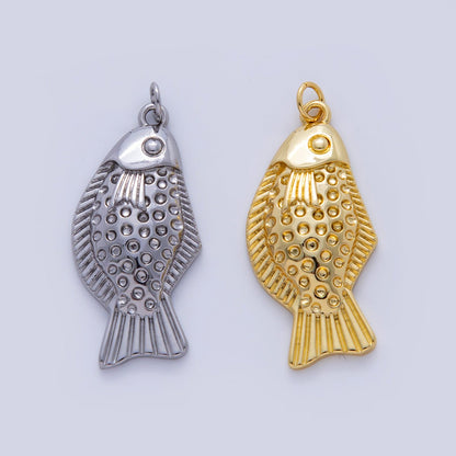 18K Gold Filled 35mm Multidimensional Textured Fish in Gold &amp; Silver | AF329
