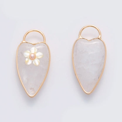 18K Gold Filled 35mm Pearl Flower Clear Quartz Heart Padlock Charm | D640