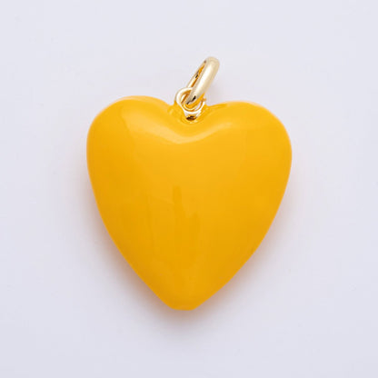 18K Gold Filled 35mm Yellow, Red Enamel Chubby Heart Charm | H138 H100
