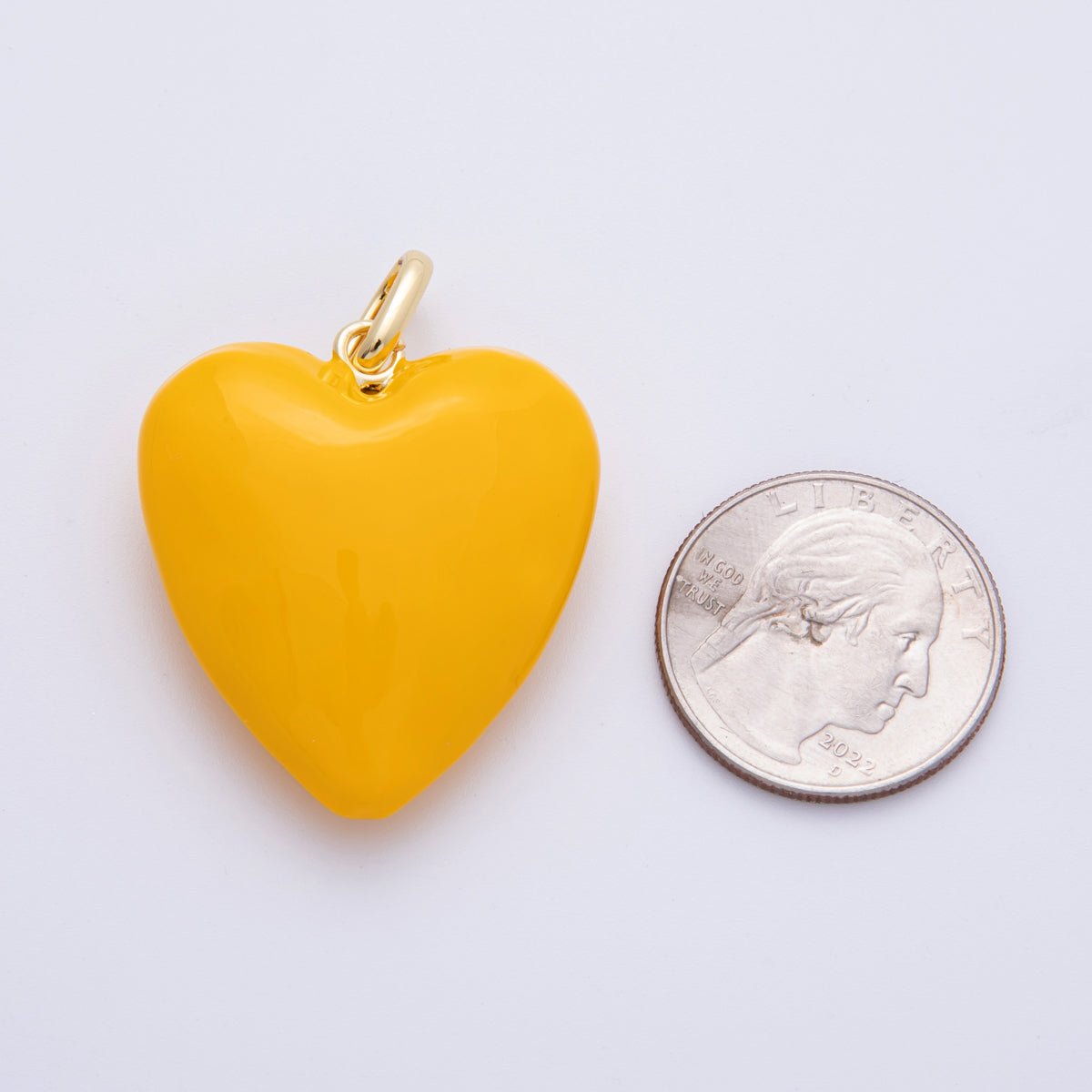 18K Gold Filled 35mm Yellow, Red Enamel Chubby Heart Charm | H138 H100