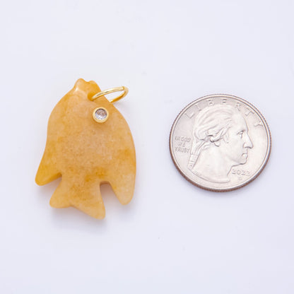 18K Gold Filled 36mm Topaz, Quartz, Aventurine Candy Bubbly Fish Gemstone Charm | AH882 AH883