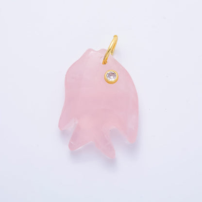 18K Gold Filled 36mm Topaz, Quartz, Aventurine Candy Bubbly Fish Gemstone Charm | AH882 AH883