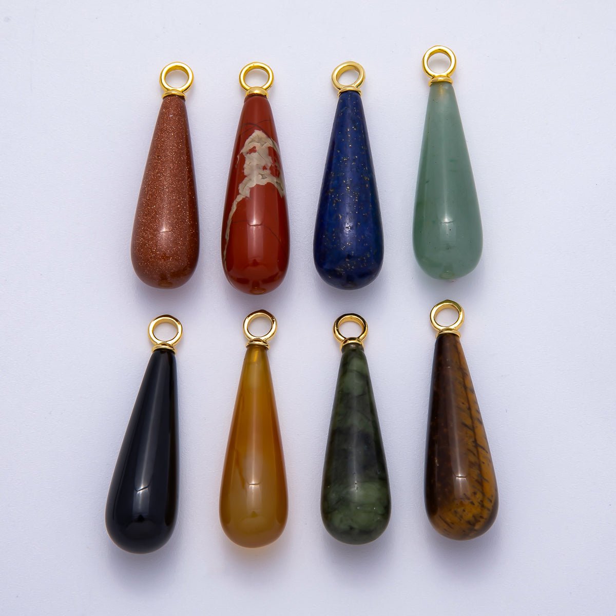 18K Gold Filled 37mm Multicolor Natural Gemstone Long Teardrop Pendant | Charms-00522 ~ Charms-00529
