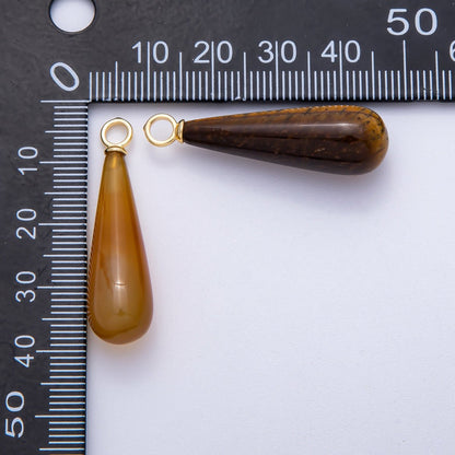 18K Gold Filled 37mm Multicolor Natural Gemstone Long Teardrop Pendant | Charms-00522 ~ Charms-00529