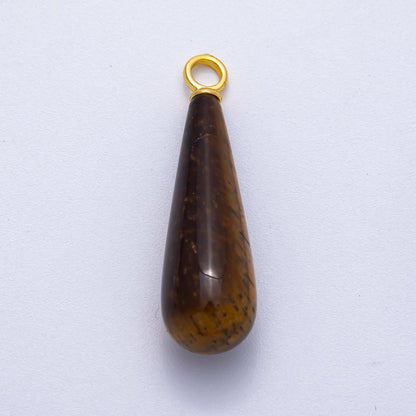 18K Gold Filled 37mm Multicolor Natural Gemstone Long Teardrop Pendant | Charms-00522 ~ Charms-00529