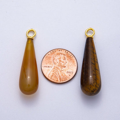 18K Gold Filled 37mm Multicolor Natural Gemstone Long Teardrop Pendant | Charms-00522 ~ Charms-00529