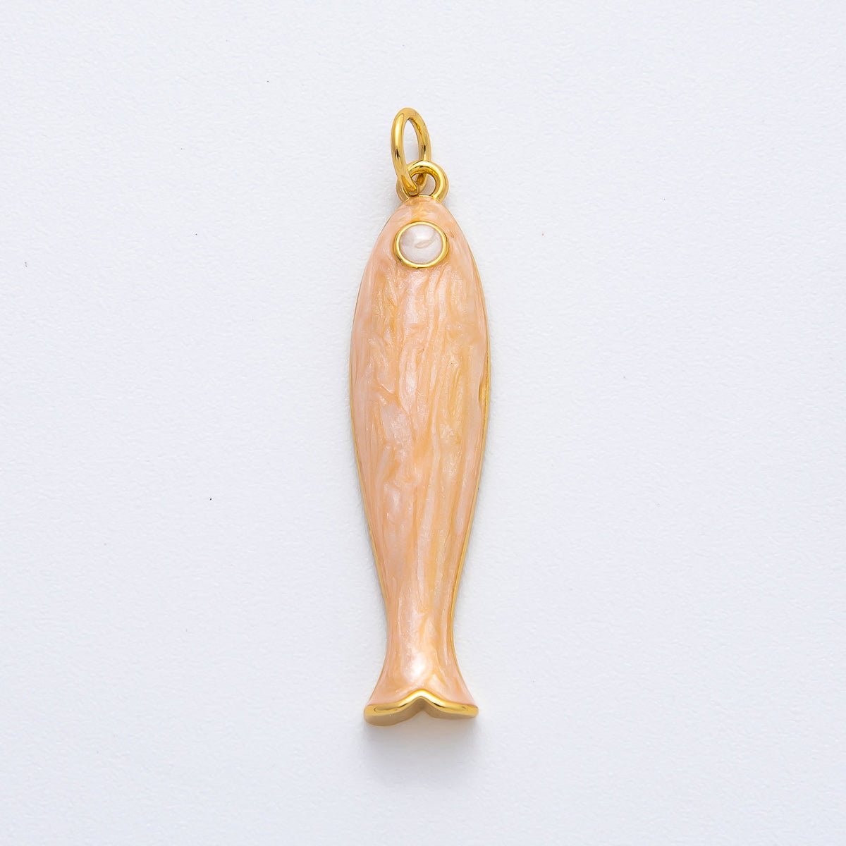 18K Gold Filled 38mm Blue, Champagne Enamel Fish Sardine Charm | AF1309