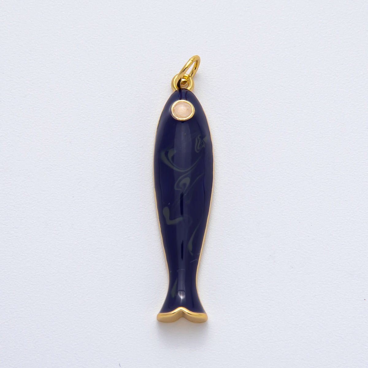 18K Gold Filled 38mm Blue, Champagne Enamel Fish Sardine Charm | AF1309