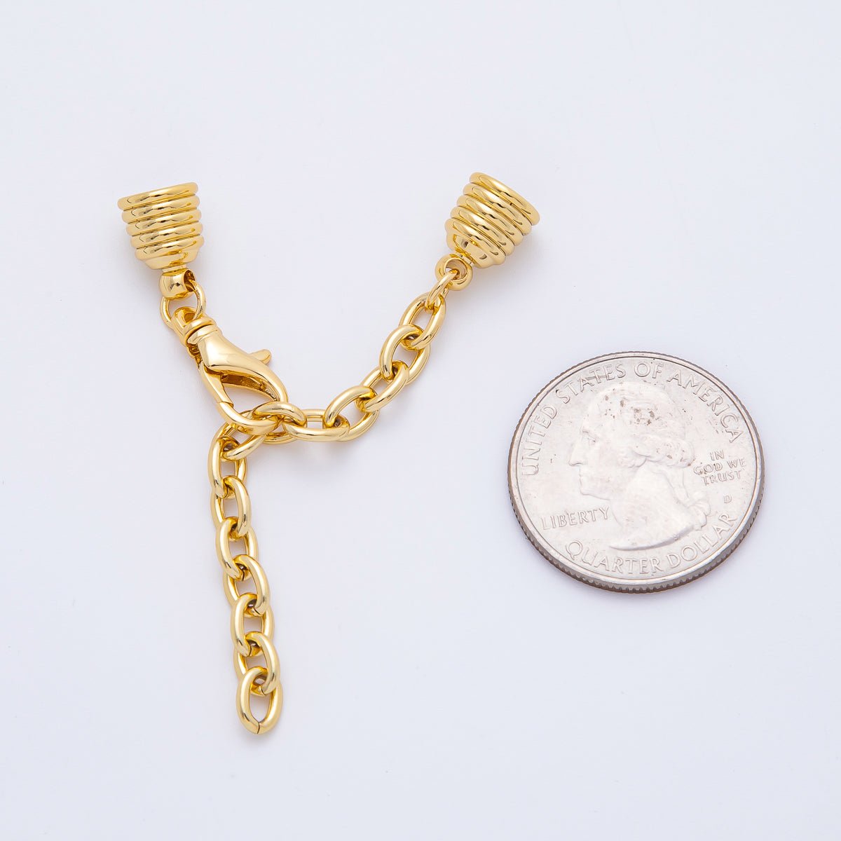 18K Gold Filled 38mm Chain Extender with Ribbed Barrel Cap Clasp Cover Finding | Z1366