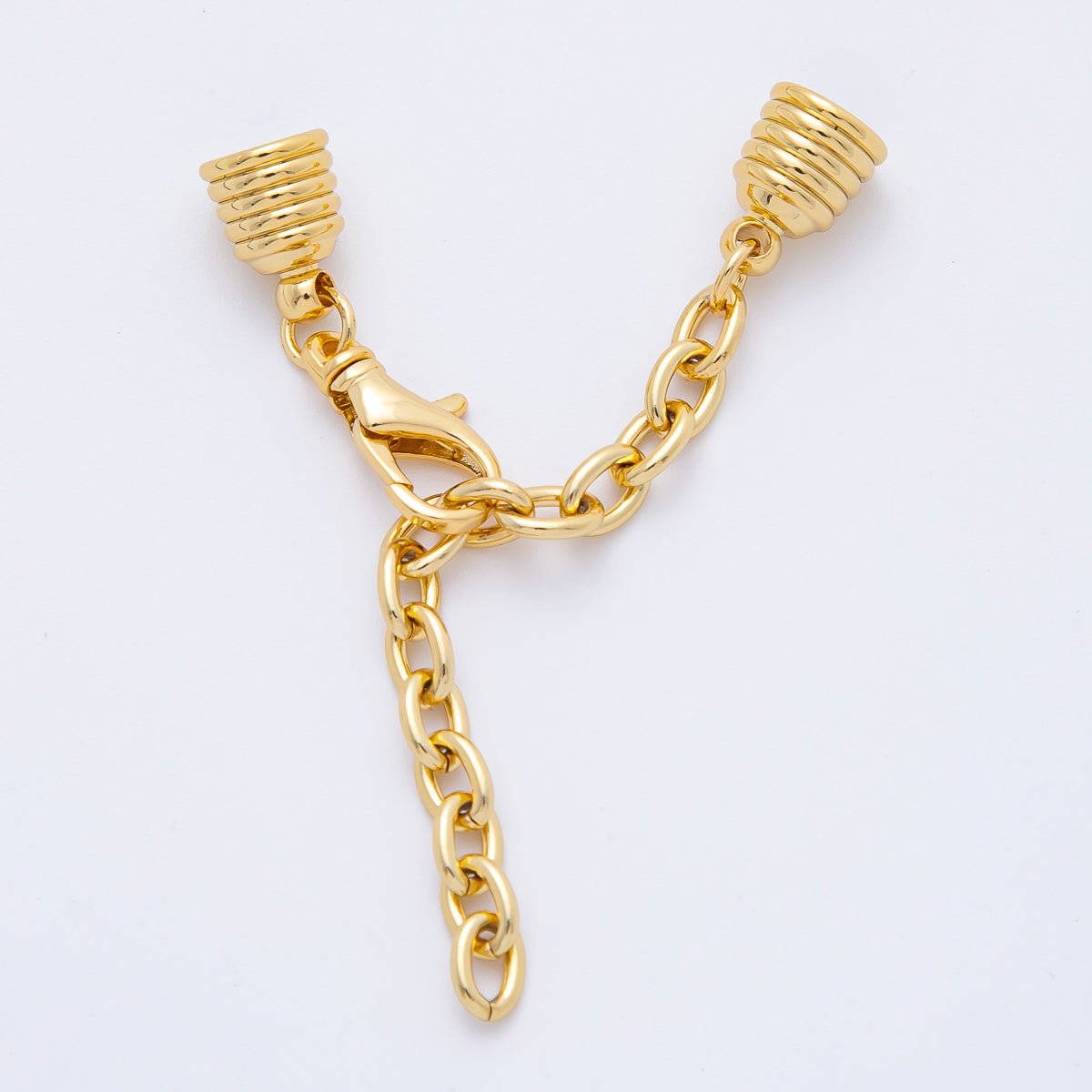 18K Gold Filled 38mm Chain Extender with Ribbed Barrel Cap Clasp Cover Finding | Z1366