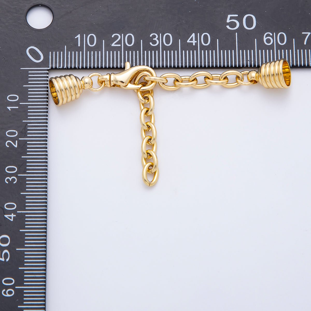 18K Gold Filled 38mm Chain Extender with Ribbed Barrel Cap Clasp Cover Finding | Z1366