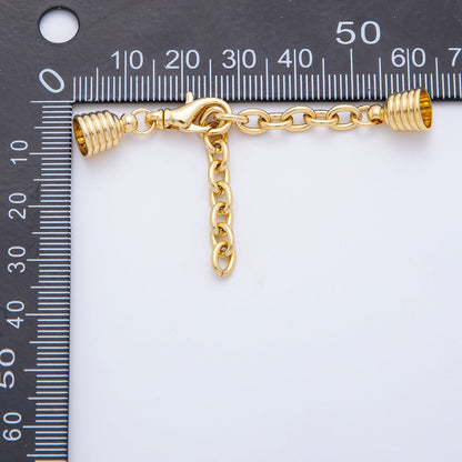18K Gold Filled 38mm Chain Extender with Ribbed Barrel Cap Clasp Cover Finding | Z1366