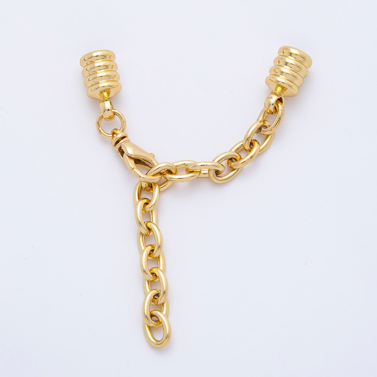 18K Gold Filled 38mm Chain Extender with Ribbed Cylinder Cap Clasp Cover Finding | Z1367