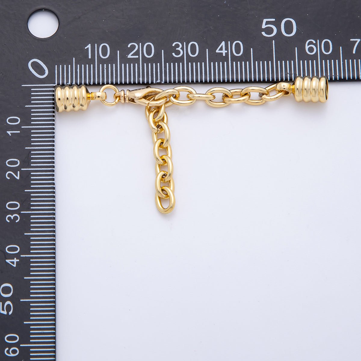 18K Gold Filled 38mm Chain Extender with Ribbed Cylinder Cap Clasp Cover Finding | Z1367
