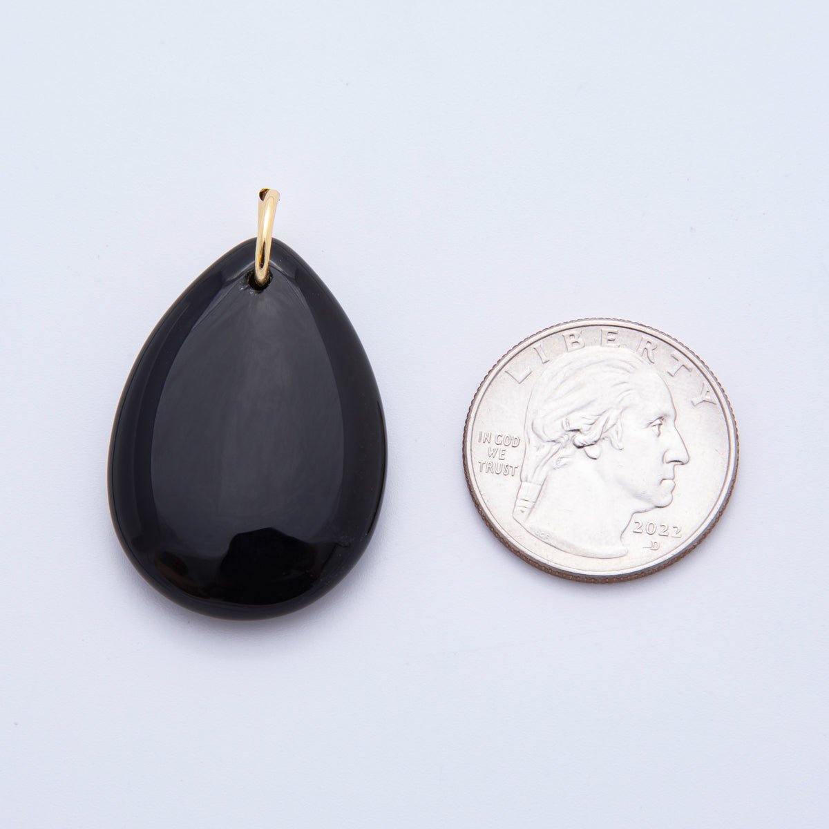 18K Gold Filled 39mm Black Agate Gemstone Teardrop Bead Charm | E466