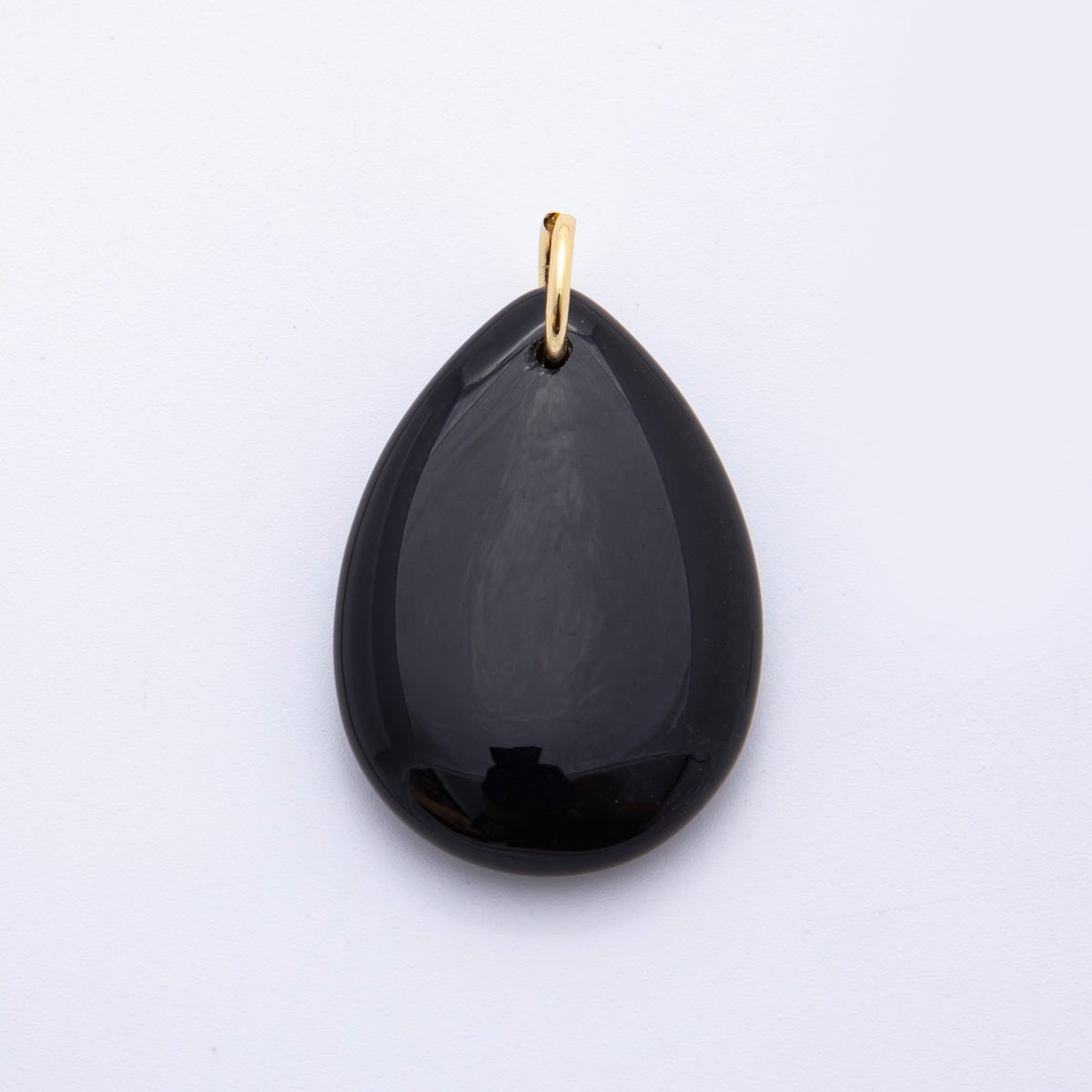 18K Gold Filled 39mm Black Agate Gemstone Teardrop Bead Charm | E466
