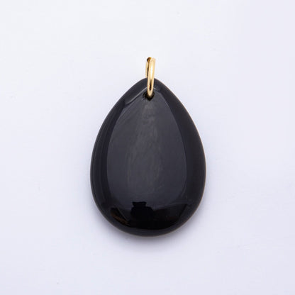 18K Gold Filled 39mm Black Agate Gemstone Teardrop Bead Charm | E466