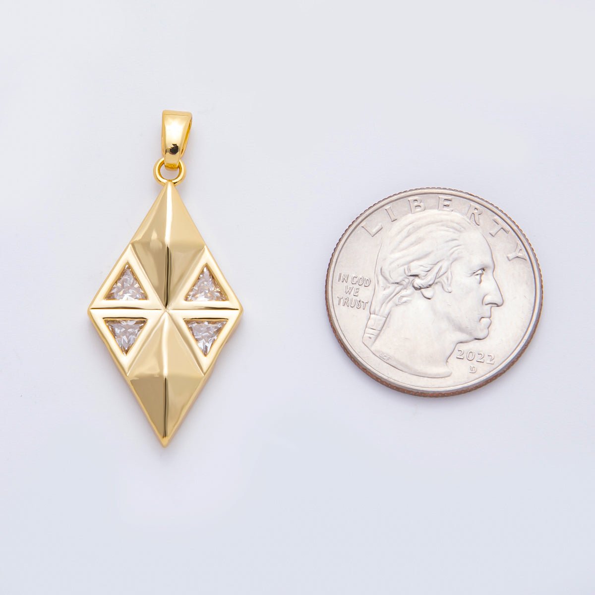 18K Gold Filled 39mm Triangle CZ Modern Rhombus Geometric Pendant | AF-A1121