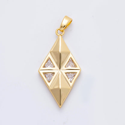 18K Gold Filled 39mm Triangle CZ Modern Rhombus Geometric Pendant | AF-A1121