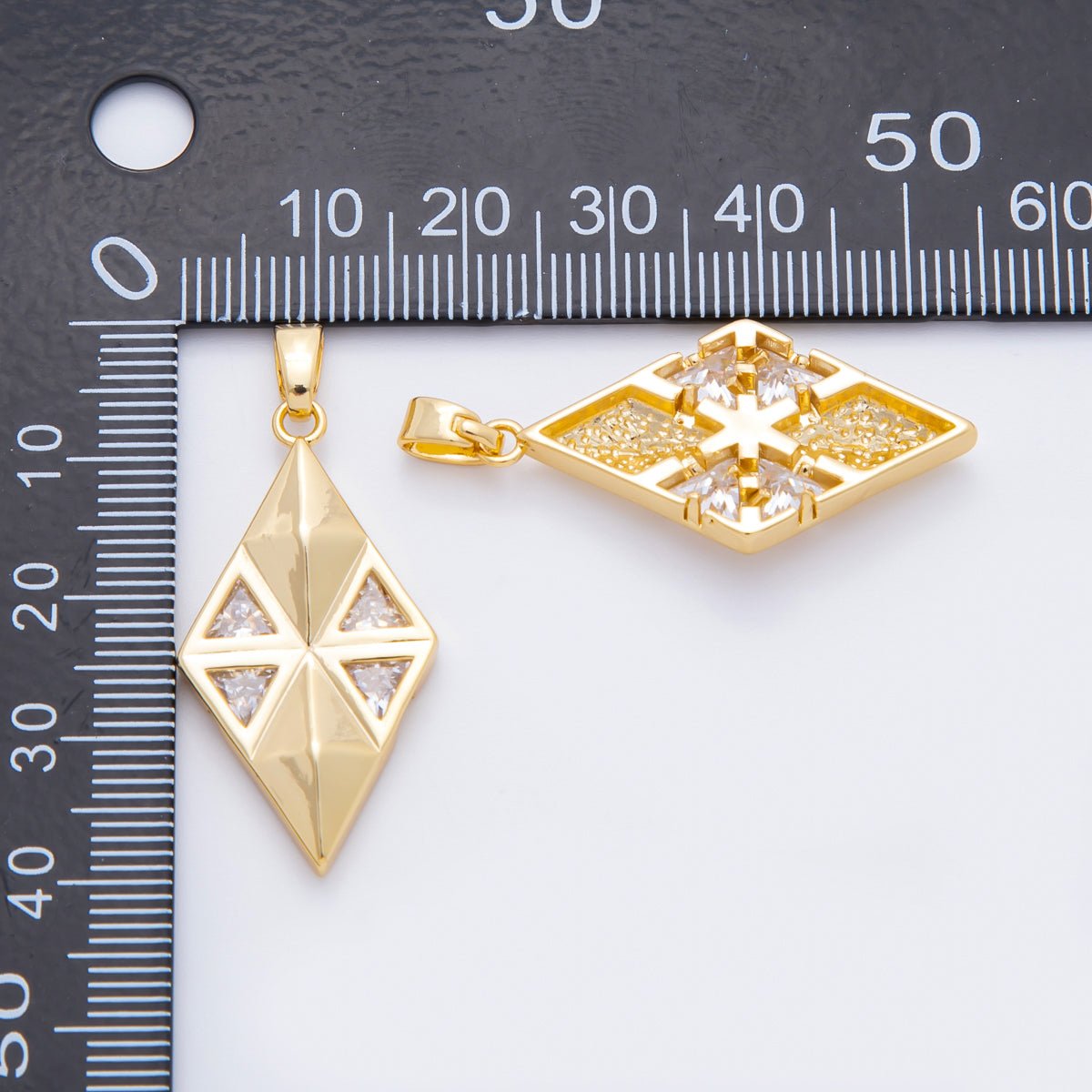 18K Gold Filled 39mm Triangle CZ Modern Rhombus Geometric Pendant | AF-A1121