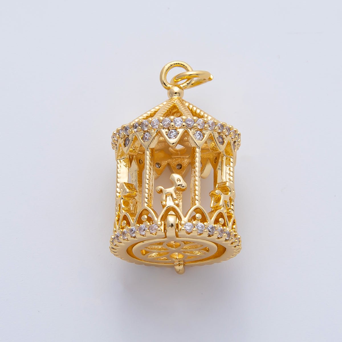 18K Gold Filled Merry Go Round Carousel Micro Paved CZ 3D Charm | AF1444