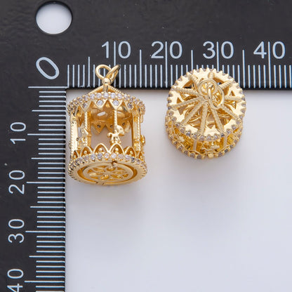 18K Gold Filled Merry Go Round Carousel Micro Paved CZ 3D Charm | AF1444