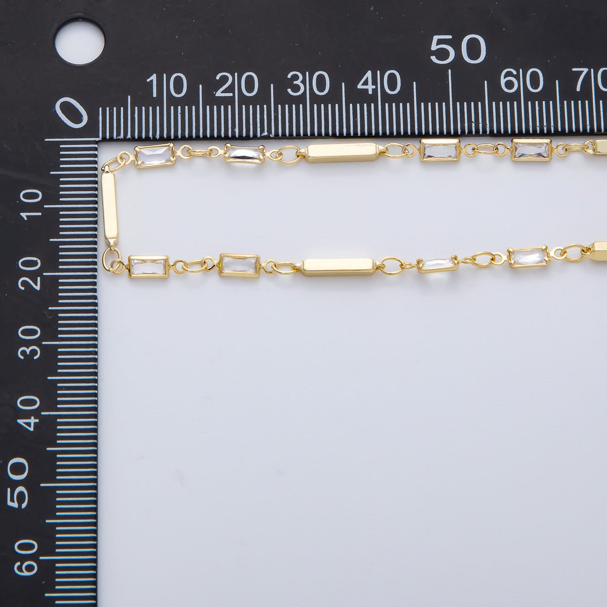 18K Gold Filled 3mm Clear Baguette CZ Bar Unfinished Chain by Yard | Roll-1778