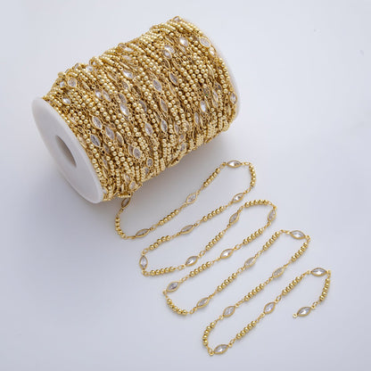 18K Gold Filled 3mm Clear Marquise CZ Bezel Ball Unfinished Chain by Yard | Roll-01775