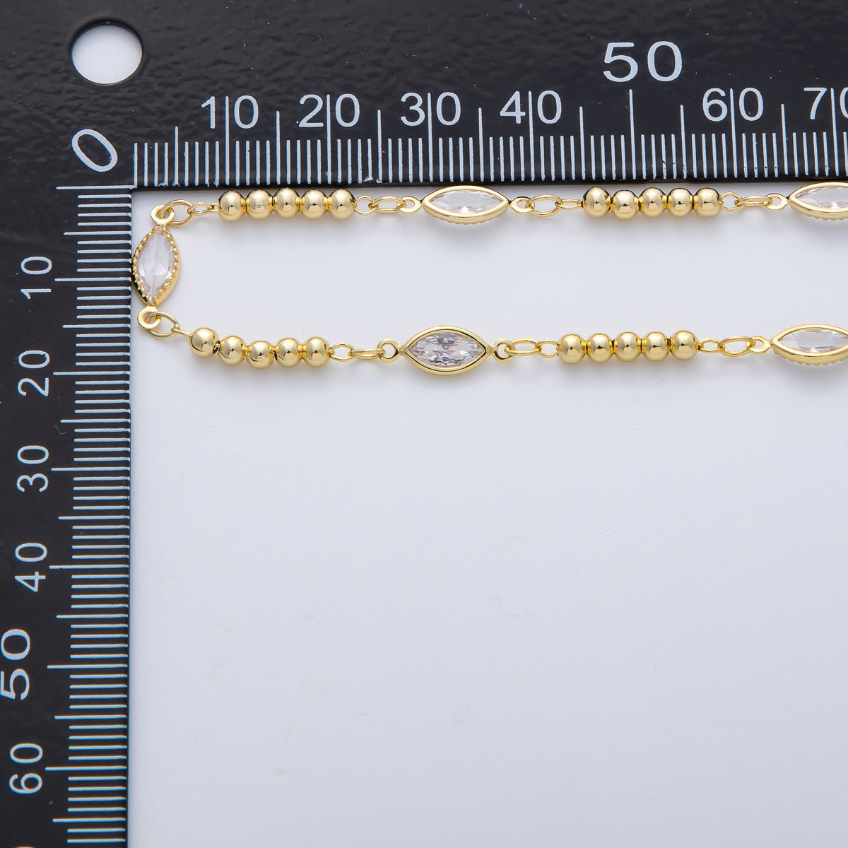 18K Gold Filled 3mm Clear Marquise CZ Bezel Ball Unfinished Chain by Yard | Roll-01775