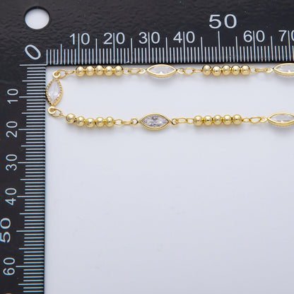 18K Gold Filled 3mm Clear Marquise CZ Bezel Ball Unfinished Chain by Yard | Roll-01775