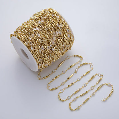 18K Gold Filled 3mm Clear Oval CZ Bezel Bead Unfinished Chain by Yard in Gold &amp; Silver | Roll-01776 Roll-01896