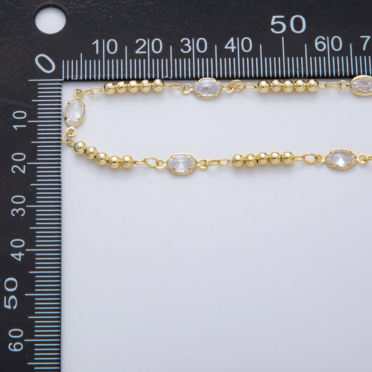 18K Gold Filled 3mm Clear Oval CZ Bezel Bead Unfinished Chain by Yard in Gold &amp; Silver | Roll-01776 Roll-01896