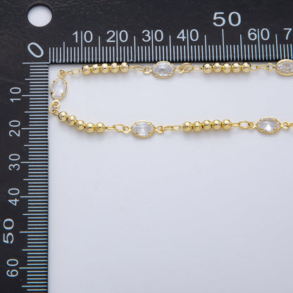 18K Gold Filled 3mm Clear Oval CZ Bezel Bead Unfinished Chain by Yard in Gold &amp; Silver | Roll-01776 Roll-01896