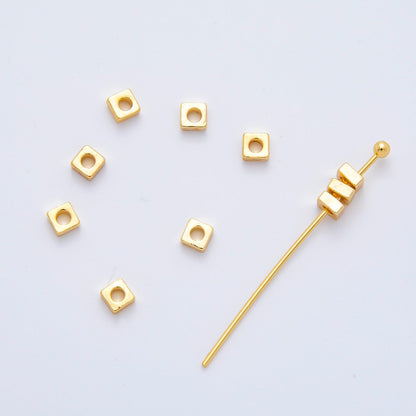 18K Gold Filled 3mm Flat Square Spacer Bead | AF-A1090