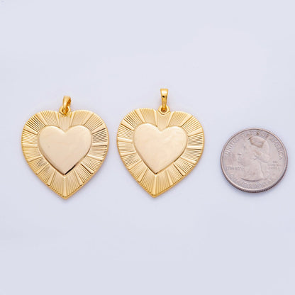 18K Gold Filled 40.5mm Minimalist Sunburst Lined Heart Pendant | AH703