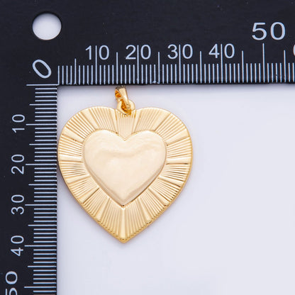 18K Gold Filled 40.5mm Minimalist Sunburst Lined Heart Pendant | AH703