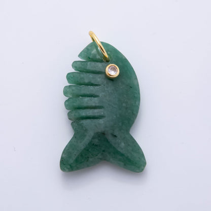18K Gold Filled 40.5mm Tiger Stone, Obsidian, Quartz Fish Gill Gemstone Charm | AH884 - AH885