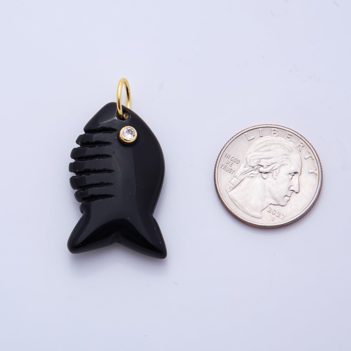18K Gold Filled 40.5mm Tiger Stone, Obsidian, Quartz Fish Gill Gemstone Charm | AH884 - AH885