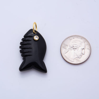18K Gold Filled 40.5mm Tiger Stone, Obsidian, Quartz Fish Gill Gemstone Charm | AH884 - AH885