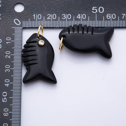 18K Gold Filled 40.5mm Tiger Stone, Obsidian, Quartz Fish Gill Gemstone Charm | AH884 - AH885