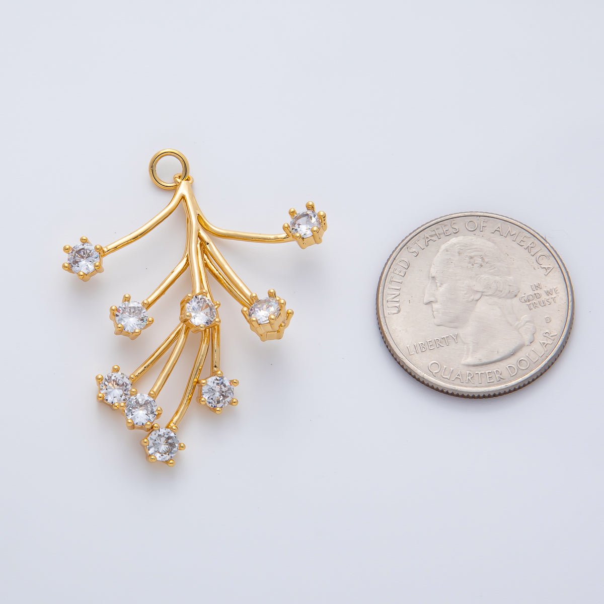 18K Gold Filled 40mm Clear CZ Flower Leaf Fireworks Charm | AF1410