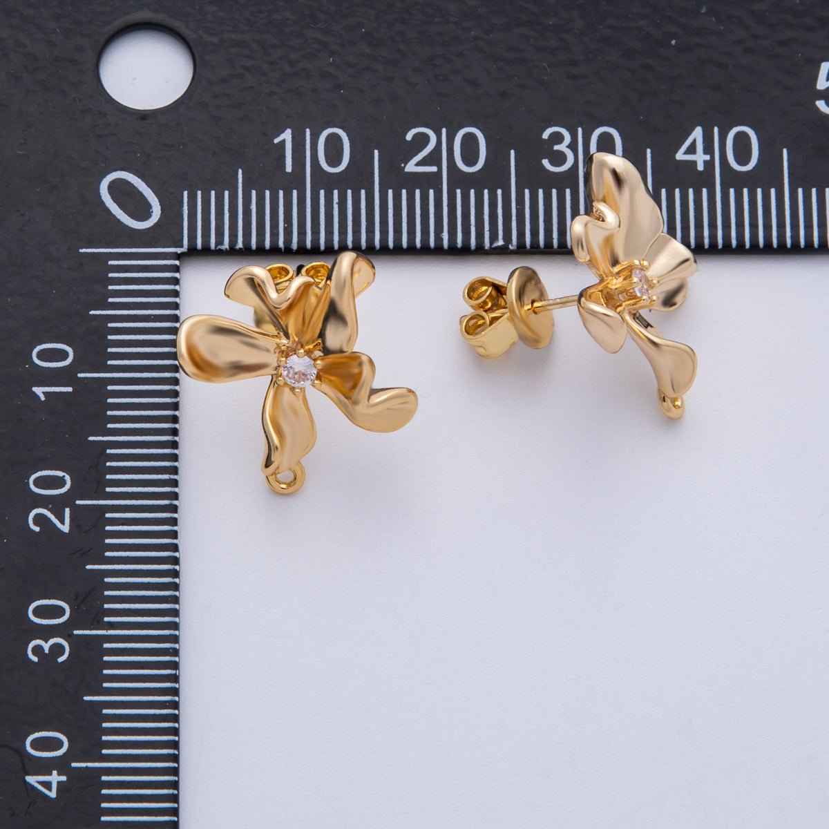 18K Gold Filled 40mm Clear CZ Molten Flower Drop Stud Earrings Findings | Findings-00030