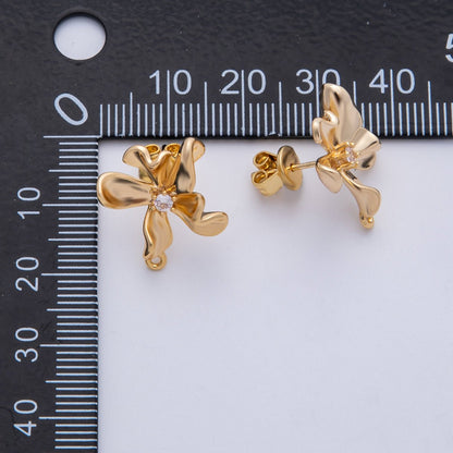 18K Gold Filled 40mm Clear CZ Molten Flower Drop Stud Earrings Findings | Findings-00030