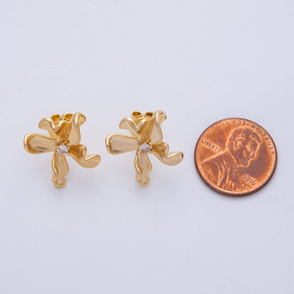 18K Gold Filled 40mm Clear CZ Molten Flower Drop Stud Earrings Findings | Findings-00030