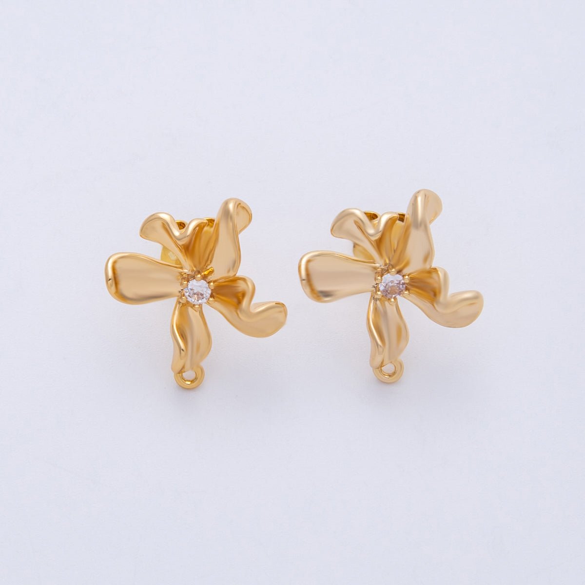 18K Gold Filled 40mm Clear CZ Molten Flower Drop Stud Earrings Findings | Findings-00030